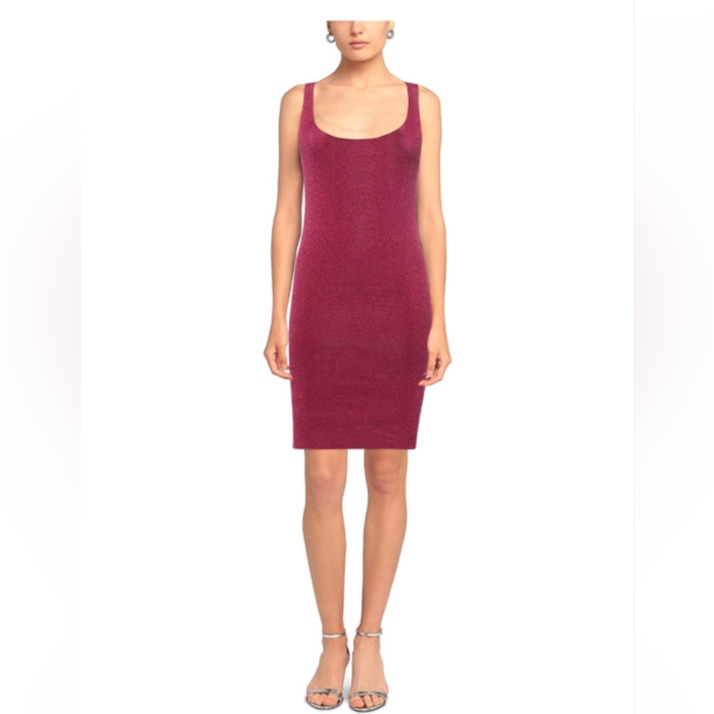 VICOLO metallic burgundy knit stretchy sleeveless mini dress in S